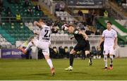 26 August 2021; Liam Scales of Shamrock Rovers has a header on goal during the UEFA Europa Conference League play-off second leg match between Shamrock Rovers and Flora Tallinn at Tallaght Stadium in Dublin. Photo by Stephen McCarthy/Sportsfile