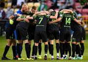 26 August 2021; Shamrock Rovers players huddle before the UEFA Europa Conference League play-off second leg match between Shamrock Rovers and Flora Tallinn at Tallaght Stadium in Dublin. Photo by Stephen McCarthy/Sportsfile
