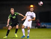 26 August 2021; Sergei Zenjov of Flora Tallinn in action against Liam Scales of Shamrock Rovers during the UEFA Europa Conference League play-off second leg match between Shamrock Rovers and Flora Tallinn at Tallaght Stadium in Dublin. Photo by Stephen McCarthy/Sportsfile