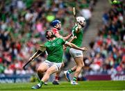 22 August 2021; Peter Casey of Limerick goes down with an injury during the GAA Hurling All-Ireland Senior Championship Final match between Cork and Limerick in Croke Park, Dublin. Photo by Piaras Ó Mídheach/Sportsfile