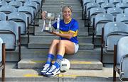 31 August 2021; In attendance at a photocall at Croke Park in Dublin ahead of the TG4 All-Ireland Junior, Intermediate and Ladies Senior Football Championship Finals on Sunday next is Sarah Jane Winders of Wicklow with the West County Hotel Cup. Photo by Brendan Moran/Sportsfile
