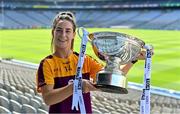 31 August 2021; In attendance at a photocall at Croke Park in Dublin ahead of the TG4 All-Ireland Junior, Intermediate and Ladies Senior Football Championship Finals on Sunday next is Wexford captain Aisling Murphy with the Mary Quinn Memorial Cup.  Photo by Brendan Moran/Sportsfile