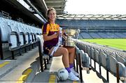 31 August 2021; In attendance at a photocall at Croke Park in Dublin ahead of the TG4 All-Ireland Junior, Intermediate and Ladies Senior Football Championship Finals on Sunday next is Wexford captain Aisling Murphy with the Mary Quinn Memorial Cup.  Photo by Brendan Moran/Sportsfile
