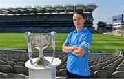 31 August 2021; In attendance at a photocall at Croke Park in Dublin ahead of the TG4 All-Ireland Junior, Intermediate and Ladies Senior Football Championship Finals on Sunday next is Dublin captain Sinead Aherne with the Brendan Martin Cup. Photo by Brendan Moran/Sportsfile