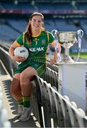 31 August 2021; In attendance at a photocall at Croke Park in Dublin ahead of the TG4 All-Ireland Junior, Intermediate and Ladies Senior Football Championship Finals on Sunday next is Meath captain Shauna Ennis with the Brendan Martin Cup. Photo by Brendan Moran/Sportsfile