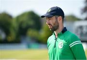 27 August 2021; Ireland captain Andrew Balbirnie speaking after match one of the Dafanews T20 series between Ireland and Zimbabwe at Clontarf Cricket Club in Dublin. Photo by Seb Daly/Sportsfile
