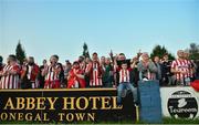 27 August 2021; Derry City supporters during the extra.ie FAI Cup Second Round match between Finn Harps and Derry City at Finn Park in Ballybofey, Donegal. Photo by Ramsey Cardy/Sportsfile