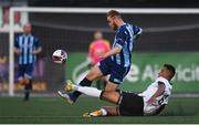 27 August 2021; Gareth McCaffrey of St Mochta's is tackled by Sonni Nattestad of Dundalk during the extra.ie FAI Cup second round match between Dundalk and St Mochta's at Oriel Park in Dundalk. Photo by Ben McShane/Sportsfile