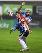 27 August 2021; Jamie McGonigle of Derry City in action against Ethan Boyle of Finn Harps during the extra.ie FAI Cup Second Round match between Finn Harps and Derry City at Finn Park in Ballybofey, Donegal. Photo by Ramsey Cardy/Sportsfile