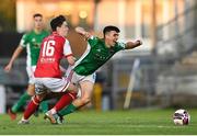 27 August 2021; Barry Coffey of Cork City in action against Alfie Lewis of St Patrick's Athletic during the extra.ie FAI Cup Second Round match between Cork City and St Patrick's Athletic at Turner's Cross in Cork. Photo by Piaras Ó Mídheach/Sportsfile