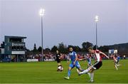 27 August 2021; Jamie McGonigle of Derry City in action against Ethan Boyle of Finn Harps during the extra.ie FAI Cup Second Round match between Finn Harps and Derry City at Finn Park in Ballybofey, Donegal. Photo by Ramsey Cardy/Sportsfile