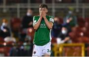 27 August 2021; Cian Murphy of Cork City reacts after a missed chance during the extra.ie FAI Cup Second Round match between Cork City and St Patrick's Athletic at Turner's Cross in Cork. Photo by Piaras Ó Mídheach/Sportsfile