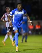 27 August 2021; Babatunde Owolabi of Finn Harps celebrates after scoring his side's first goal, from a penalty, during the extra.ie FAI Cup Second Round match between Finn Harps and Derry City at Finn Park in Ballybofey, Donegal. Photo by Ramsey Cardy/Sportsfile
