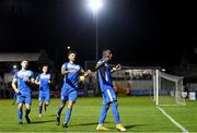 27 August 2021; Babatunde Owolabi, right, of Finn Harps celebrates after scoring his side's first goal, from a penalty, during the extra.ie FAI Cup Second Round match between Finn Harps and Derry City at Finn Park in Ballybofey, Donegal. Photo by Ramsey Cardy/Sportsfile