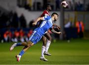 27 August 2021; Adam Foley of Finn Harps in action against Junior Ogedi-Uzokwe of Derry City during the extra.ie FAI Cup Second Round match between Finn Harps and Derry City at Finn Park in Ballybofey, Donegal. Photo by Ramsey Cardy/Sportsfile