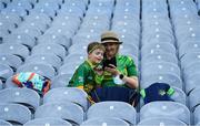 28 August 2021; Meath supporters Carol and Cormack Glennon, from Ballinabrackey, before the Electric Ireland GAA Football All-Ireland Minor Championship Final match between Meath and Tyrone at Croke Park in Dublin. Photo by Ray McManus/Sportsfile