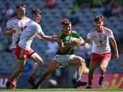 28 August 2021; Conor McWeeney of Meath in action against Tyrone players, from left, Ronan Donnelly, Matthew Mallon and Hugh Cunningham during the Electric Ireland GAA Football All-Ireland Minor Championship Final match between Meath and Tyrone at Croke Park in Dublin. Photo by Piaras Ó Mídheach/Sportsfile