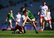 28 August 2021; Hugh Cunningham of Tyrone in action against Jack Kinlough of Meath during the Electric Ireland GAA Football All-Ireland Minor Championship Final match between Meath and Tyrone at Croke Park in Dublin. Photo by Piaras Ó Mídheach/Sportsfile