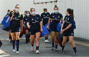 28 August 2021; Leinster players including Elaine Anthony, left, and Lisa Callan arrive before the Vodafone Women’s Interprovincial Championship Round 1 match between at Connacht and Leinster at The Sportsground in Galway. Photo by Harry Murphy/Sportsfile