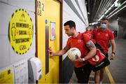 28 August 2021; Tyrone goalkeeper Niall Morgan arrives before the GAA Football All-Ireland Senior Championship semi-final match between Kerry and Tyrone at Croke Park in Dublin. Photo by Stephen McCarthy/Sportsfile