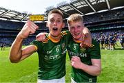 28 August 2021; Meath players John O'Regan, left, and Tomas Corbett celebrate after the Electric Ireland GAA Football All-Ireland Minor Championship Final match between Meath and Tyrone at Croke Park in Dublin. Photo by Piaras Ó Mídheach/Sportsfile