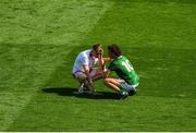 28 August 2021; Sean Leonard of Meath consoles Callan Kelly of Tyrone after the Electric Ireland GAA Football All-Ireland Minor Championship Final match between Meath and Tyrone at Croke Park in Dublin. Photo by Daire Brennan/Sportsfile