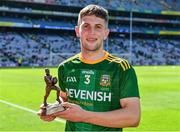 28 August 2021; Liam Kelly of Meath with the Man of the Match award for his major performance in the Electric Ireland GAA All-Ireland Minor Football Championship Final match between Meath and Tyrone at Croke Park in Dublin. Photo by Brendan Moran/Sportsfile