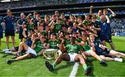 28 August 2021; The Meath team celebrate with the Tom Markham Cup after the Electric Ireland GAA Football All-Ireland Minor Championship Final match between Meath and Tyrone at Croke Park in Dublin. Photo by Brendan Moran/Sportsfile