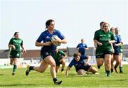 28 August 2021; Jennie Finlay of Leinster on her way to scoring her side's first try during the Vodafone Women’s Interprovincial Championship Round 1 match between at Connacht and Leinster at The Sportsground in Galway. Photo by Harry Murphy/Sportsfile
