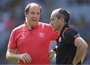 28 August 2021; Tyrone joint-managers Feargal Logan, left, and Brian Dooher before the GAA Football All-Ireland Senior Championship semi-final match between Kerry and Tyrone at Croke Park in Dublin. Photo by Piaras Ó Mídheach/Sportsfile