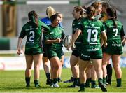 28 August 2021; Mary Healy of Connacht, second left, celebrates a penalty during the Vodafone Women’s Interprovincial Championship Round 1 match between at Connacht and Leinster at The Sportsground in Galway. Photo by Harry Murphy/Sportsfile
