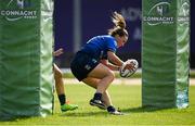28 August 2021; Michelle Claffey of Leinster scores her side's second try during the Vodafone Women’s Interprovincial Championship Round 1 match between at Connacht and Leinster at The Sportsground in Galway. Photo by Harry Murphy/Sportsfile