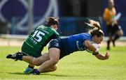 28 August 2021; Michelle Claffey of Leinster scores her side's second try despite the tackle of Nicole Carroll of Connacht during the Vodafone Women’s Interprovincial Championship Round 1 match between at Connacht and Leinster at The Sportsground in Galway. Photo by Harry Murphy/Sportsfile