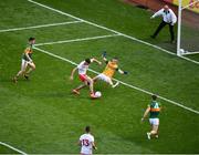 28 August 2021; Conor McKenna of Tyrone scores his side's first goal past Shane Ryan of Kerry during the GAA Football All-Ireland Senior Championship semi-final match between Kerry and Tyrone at Croke Park in Dublin. Photo by Daire Brennan/Sportsfile