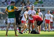 28 August 2021; Niall Sludden of Tyrone receives a black card from referee David Coldrick during the GAA Football All-Ireland Senior Championship semi-final match between Kerry and Tyrone at Croke Park in Dublin. Photo by Brendan Moran/Sportsfile