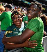 28 August 2021; Danny Ehichoya of Meath celebrates with his mother, Rosemary, after the Electric Ireland GAA Football All-Ireland Minor Championship Final match between Meath and Tyrone at Croke Park in Dublin. Photo by Ray McManus/Sportsfile