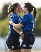28 August 2021; Michelle Claffey, left, and Niamh Byrne of Leinster embrace after the Vodafone Women’s Interprovincial Championship Round 1 match between at Connacht and Leinster at The Sportsground in Galway. Photo by Harry Murphy/Sportsfile