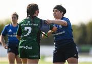 28 August 2021; Christy Haney of Leinster and Moya Griffin of Connacht embrace after the Vodafone Women’s Interprovincial Championship Round 1 match between at Connacht and Leinster at The Sportsground in Galway. Photo by Harry Murphy/Sportsfile