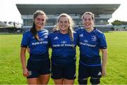 28 August 2021; Leinster debutants, from left, Ella Roberts, Mary Healy and Emma Murphy after the Vodafone Women’s Interprovincial Championship Round 1 match between at Connacht and Leinster at The Sportsground in Galway. Photo by Harry Murphy/Sportsfile