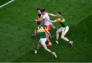 28 August 2021; Michael McKernan of Tyrone in action against Kerry players, from left, David Moran, Paul Geaney, and Jason Foley during the GAA Football All-Ireland Senior Championship semi-final match between Kerry and Tyrone at Croke Park in Dublin. Photo by Daire Brennan/Sportsfile