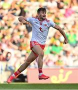 28 August 2021; Conor McKenna of Tyrone celebrates after scoring his side's third goal during the GAA Football All-Ireland Senior Championship semi-final match between Kerry and Tyrone at Croke Park in Dublin. Photo by Brendan Moran/Sportsfile