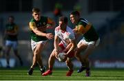 28 August 2021; Liam Rafferty of Tyrone in action against Gavin White, left, and Paul Geaney of Kerry during the GAA Football All-Ireland Senior Championship semi-final match between Kerry and Tyrone at Croke Park in Dublin. Photo by Stephen McCarthy/Sportsfile