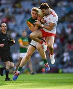 28 August 2021; Tommy Walsh of Kerry and Tiernan McCann of Tyrone clash going for the ball during the GAA Football All-Ireland Senior Championship semi-final match between Kerry and Tyrone at Croke Park in Dublin. Photo by Ray McManus/Sportsfile