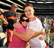 28 August 2021; Conor Meyler of Tyrone celebrates with his mother Paula after the GAA Football All-Ireland Senior Championship semi-final match between Kerry and Tyrone at Croke Park in Dublin. Photo by Ray McManus/Sportsfile