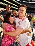 28 August 2021; Conor Meyler of Tyrone celebrates with his mother Paula after the GAA Football All-Ireland Senior Championship semi-final match between Kerry and Tyrone at Croke Park in Dublin. Photo by Ray McManus/Sportsfile