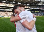 28 August 2021; Tyrone players Conor McKenna, right, and Conor Meyler celebrate after the GAA Football All-Ireland Senior Championship semi-final match between Kerry and Tyrone at Croke Park in Dublin. Photo by Piaras Ó Mídheach/Sportsfile