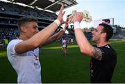 28 August 2021; Niall Morgan, right, and Conn Kilpatrick of Tyrone celebrate after the GAA Football All-Ireland Senior Championship semi-final match between Kerry and Tyrone at Croke Park in Dublin. Photo by Stephen McCarthy/Sportsfile
