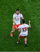 28 August 2021; Conor McKenna, left and Darren McCurry of Tyrone celebrate after the GAA Football All-Ireland Senior Championship semi-final match between Kerry and Tyrone at Croke Park in Dublin. Photo by Daire Brennan/Sportsfile