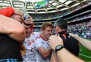 28 August 2021; Peter Harte of Tyrone celebrates with Tyrone joint-manager Brian Dooher after the GAA Football All-Ireland Senior Championship semi-final match between Kerry and Tyrone at Croke Park in Dublin. Photo by Piaras Ó Mídheach/Sportsfile