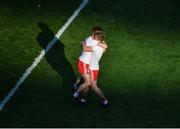 28 August 2021; Tyrone players Michael O'Neill, right, and Conor Meyler celebrate after the GAA Football All-Ireland Senior Championship semi-final match between Kerry and Tyrone at Croke Park in Dublin. Photo by Daire Brennan/Sportsfile